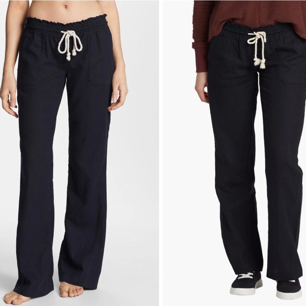 Roxy Black Drawstring Pants size med linen blend